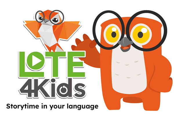 A waving owl with the text LOTE4Kids